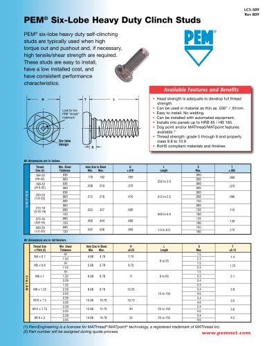 pem studs chart